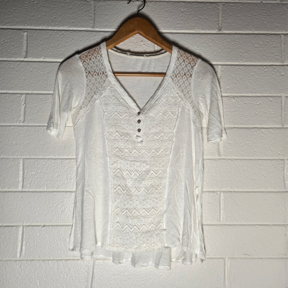 Flowy Lace Henley Top Large Short Sleeve Boho Rayon Blend Casual Boho‎ Angel
